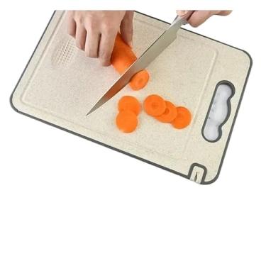 Imagem de Tábua De Corte Cortar Carne Placa Dupla Face Higiênica Em Aço Inox E PP Com Afiador E Alça