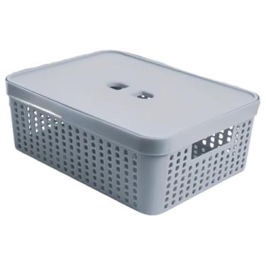 Imagem de Caixa Organizadora Rattan com Tampa Invisível 11,5L – Multiuso para Gavetas, Casa, Cozinha e Armário(CINZA)