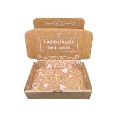 Imagem de 10 Caixas de Papelão Kraft com Branco - 16x11x3 - Embrulhado com Amor (Interna)