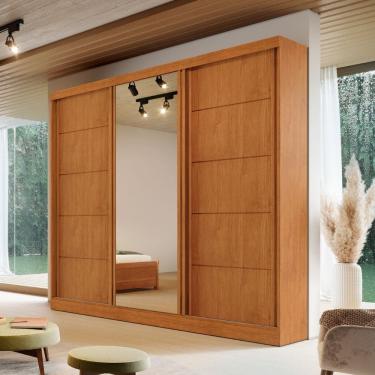 Imagem de Guarda Roupa Casal com Espelho 3 Portas de Correr em MDF Capri Bianchi