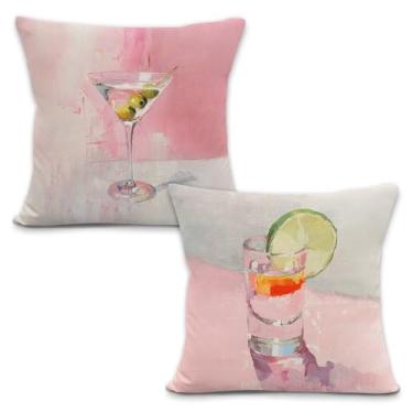 Imagem de Yorhifa Conjunto de 2 capas de almofada de barra rosa retrô modernas, 45,7 x 45,7 cm, fronhas decorativas para coquetéis, presentes de tequila, capas de almofada para sofá, casa, bar, carrinho de