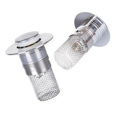 Imagem de Filtro de ralo de pia de banheiro, tampa de pia de captador de cabelo, rolha de ralo pop-up, rolha de ralo de pia de banheiro de aço inoxidável, filtro de ralo de substituição (2 peças)