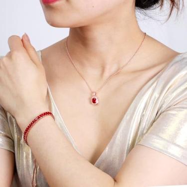 Imagem de Elegante conjunto de pulseira e colar de tênis para mulheres - Joias de corte retangular com pingente Halo CZ - Design brilhante em várias cores, ajustável para casamentos ou uso diário, Adjustable