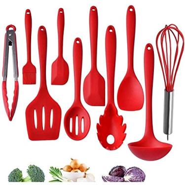 Imagem de EastDeals Conjunto de utensílios de cozinha de silicone (10 peças), utensílios de cozinha resistentes ao calor com revestimento sólido higiênico, colher, escova, espátula, concha, espátula e colher