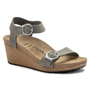 Imagem de Birkenstock Sand lia anabela feminina Soley, Nubuck cinza pomba, 9-9.5 Narrow
