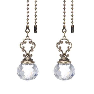 Imagem de Corrente de puxar para ventilador de teto, pacote com 2 unidades de 30,5 cm com pingente de cristal decorativo, extensor, cordão de extensão para ventiladores de teto, lâmpada de luz, transparente