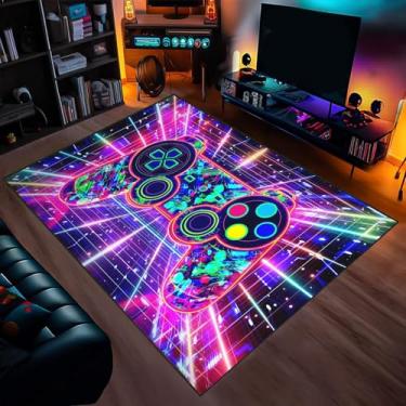 Imagem de Auetwyona Tapete de jogos para decoração de quarto de meninos - Tapete de videogame para videogame para quarto, gamepad, tapete roxo para quarto de crianças, sala de jogos e dormitório de meninos