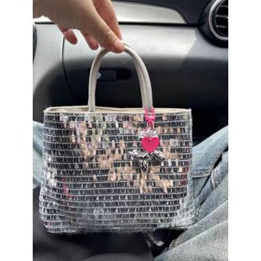 Imagem de Bolsa de ombro feminina com lantejoulas brilhantes, bolsa brilhante para festas, encontros, viagens, Prata, Bolsa de ombro