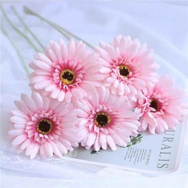 Imagem de 23 cm, ramo de flores artificiais, gerbera, ramo de girassol, decoração de jardim, casamento, Natal, festival, artigos de festa, decoração de casa (rosa)