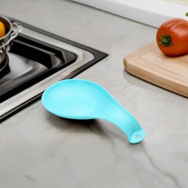 Imagem de 1 peça de descanso de colher de plástico, suporte de colher de cozinha para colocação de fogão, pinça, concha de sopa, frutas, lavável na lava-louças (azul bebê)