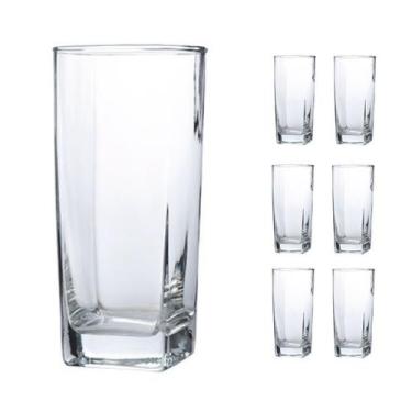 Imagem de Jogo De 6 Copos Vidro Bali Quadrado Luxo 320ml Transparente - DONA LAU