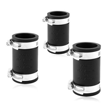 Imagem de QruiLanTu Acoplamento de tubo de PVC flexível de 3 peças com braçadeira de aço inoxidável, encaixe flexível para conectar tubos de ferro fundido, plástico e cobre, para conexões de esgoto e drenagem