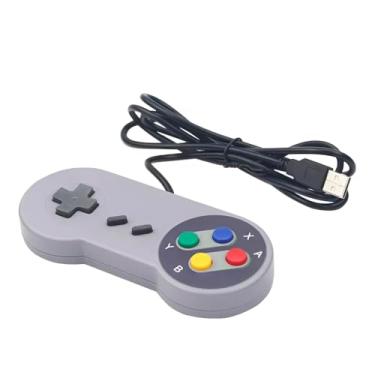 Imagem de Controle Retrô USB para Computador e TV, Joystick Clássico Cinza em Plástico, Design Ergonômico, 15cm x 7cm, Cabo USB 1.5m para Jogos e Emuladores