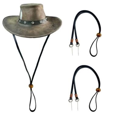 Imagem de Decker Leather Hat Strap for Cowboy and Sun Hats 2PCS Rmovable Hat Chin Cord (2 Black)
