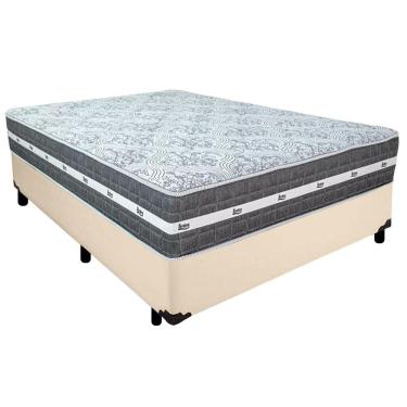 Imagem de Cama Box Casal Sintético + Colchão Anjos Black Graphite Molas Ensacadas 138x188x64cm Bege