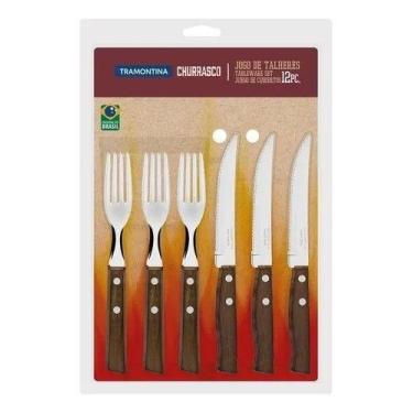 Imagem de Faqueiro P/Churrasco 12 pçs Inox Cabo de Madeira Tramontina, Marrom, 1