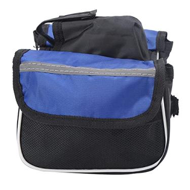Imagem de Bolsa de farol frontal azul para mountain bike, tubo superior, acessório de equitação, fibra de poliéster para ciclismo noturno