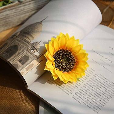 Imagem de Seda falsa flores de girassol artificial buquê de flores de jardim floral decoração de casa flores de dia dos namorados flores artificiais (cor: amarelo, tamanho: tamanho único)