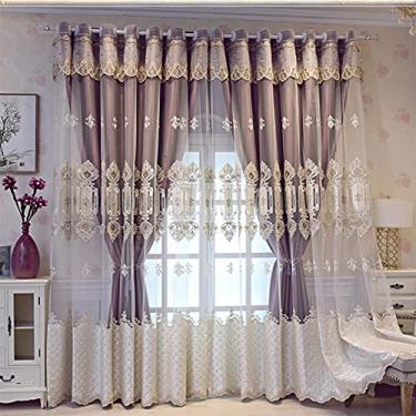 Imagem de Cortina blecaute de tule de camada dupla para sala de estar, elegante painel de cortinas escurecimento em camadas, blecaute em camadas, isolamento térmico, para quarto de menina, com isolamento