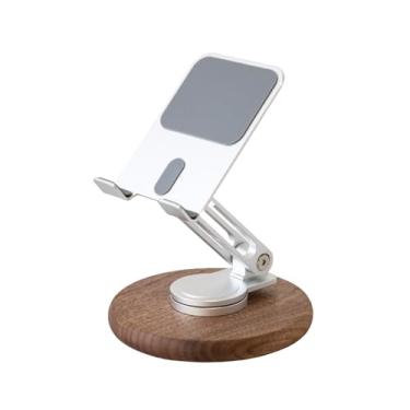 Imagem de muso wood Suporte de celular para mesa, suporte dobrável giratório 360 para iPhone com base de nogueira, suporte ajustável para celular de viagem para todos os smartphones, iPhones, iPads