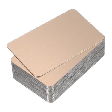 Imagem de PATIKIL Cartões de visita de metal de aço inoxidável de 0,8 mm, pacote com 30 cartões de visita em branco escovado, gravação a laser para cartões de presente DIY, ouro rosa