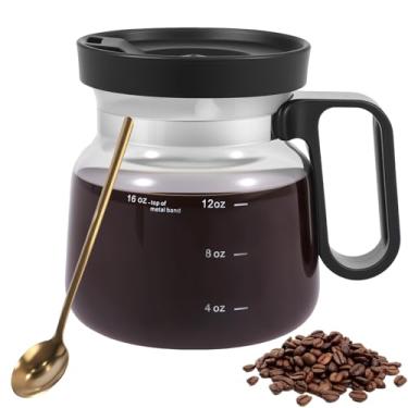 Imagem de Mini caneca de café de 473 ml, caneca de café de vidro com tampa e colher à prova de derramamento, estilo cafeteira, resistente ao calor, portátil, grande capacidade, canecas de café divertidas para