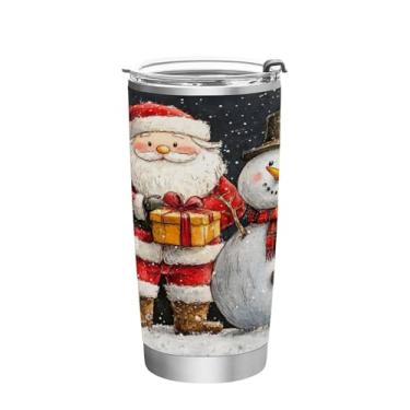 Imagem de Blueangle Copo de 590 ml com tampa e canudo, copo de café com água isolada a vácuo de aço inoxidável, caneca de viagem de Papai Noel fofo copo térmico para bebidas quentes e frias (674)