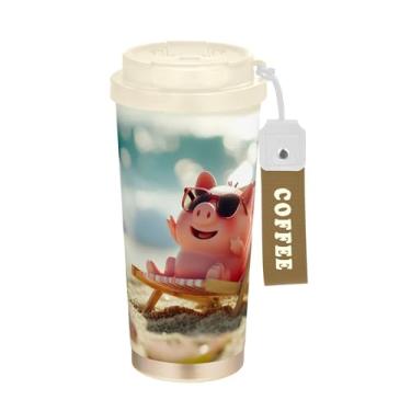 Imagem de SEHANY Caneca de viagem Summer Sea Beach Starfish 482 g Copos de café reutilizáveis revestidos de cerâmica com tampa à prova de vazamento, parede dupla, isolamento a vácuo, copo de café de aço