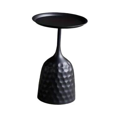 Imagem de WeiLaiKeQi Mesa lateral pequena, mesa de bebidas, mesa de pedestal pequena, mesa de centro redonda, decoração para casa, dormitório, sala de estar, canto, pátio, Preto