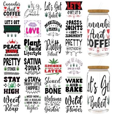 Imagem de Elewins 24 peças de papel de transferência UV DTF de folhas verdes para 473 ml, óculos, mesas, cadeiras, computadores, papel de transferência UV DTF de alta viscosidade (frases de folhas verdes)