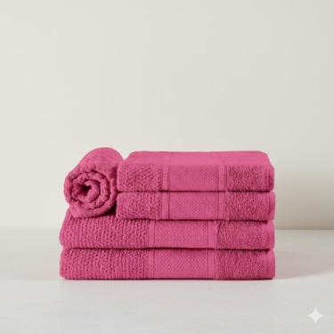 Imagem de Kit Toalha de Banho e Rosto 5 Pçs 100% Algodão 400 g/m2 Fio Duplos - Luxo, maciez e alta absorção - Rosa