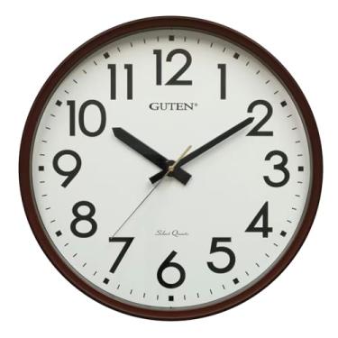 Imagem de Caysie Relógio de parede grande silencioso sem tique-taque, operado por bateria de quartzo, relógio marrom retrô decorativo redondo para sala de estar, quarto, cozinha, escola, escritório (marrom)