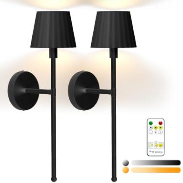 Imagem de Jaenmsa Arandela de parede operada por bateria, arandelas recarregáveis sem fio com lâmpadas magnéticas destacáveis reguláveis e controle remoto, luzes de parede de 3 cores para quarto, sala de estar
