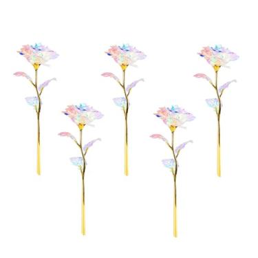 Imagem de 5 unidades de Rosa Artificial Folha Dourada Flores Romântica Presente Dia dos Namorados das Mães e Aniversário