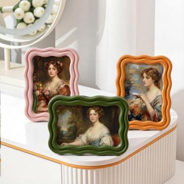 Imagem de Vicenpal Pacote com 3 porta-retratos decorativos curvados vintage, 10 x 15 cm, verde, rosa, amarelo, para mesa e parede, decoração de casa, presente e design de arte decorativa
