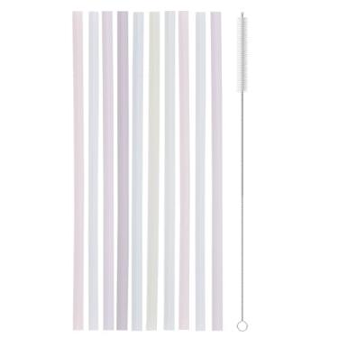 Imagem de 12 PÇS Canudos Reutilizáveis Transparentes que Mudam de Cor, Canudos Pláticos Rígidos com Impressão Colorida de 22 cm com Escova de Limpeza para Pote de Mason Tumbler Família ou Aniversário Decoração