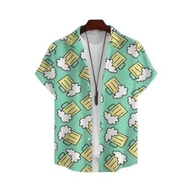 Imagem de Camisa Havaiana Masculina Estampada Em 3D Com Tema De Cerveja, Manga C