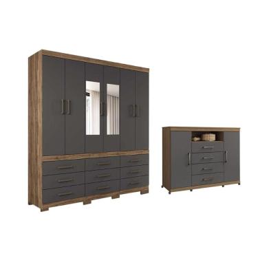 Imagem de Guarda Roupa 2 Peças (1GuardaRoupa+1Cômoda) QC420 Jatobá/Grafite - Santos Andirá