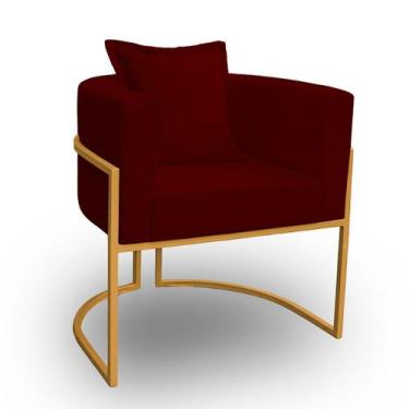 Imagem de Poltrona para Sala Base de Metal Reforçada Liz Veludo Bordo - LH Decor