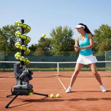 Imagem de Máquina Lançador Arremesso Bola De Tênis Para Treino Solo Ajustável - 