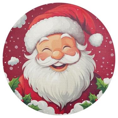 Imagem de xigua Jogo americano redondo de Natal Papai Noel, conjunto de 4, tapete de mesa redondo antiderrapante resistente ao calor, tapetes de mesa de 48 cm para decoração de cozinha, jantar e festa