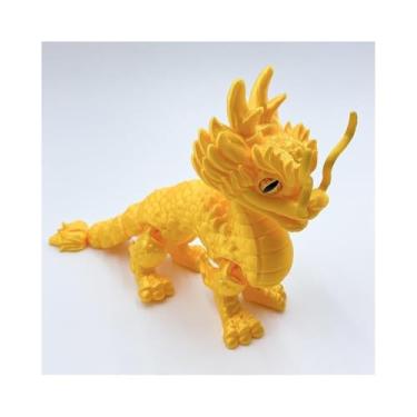 Imagem de Estatueta colecionável de dragão chinês dourado impresso em 3D para decoração de mesa executiva de escritório doméstico