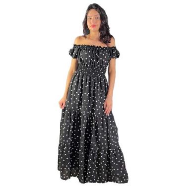 Imagem de Vestido Longo Viscose Ciganinha Nattier, M, Preto poa