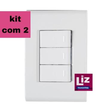 Imagem de Interruptor 3 Teclas Tramontina Liz Kit Com 2 Unidades, Branco
