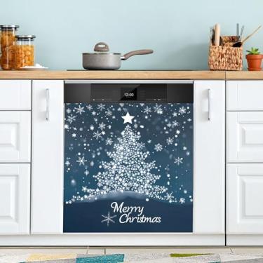 Imagem de xigua Capa magnética de flocos de neve para lava-louças de árvore de Natal, adesivos magnéticos decorativos antiarranhões para painel de geladeira e lava-louças, decoração personalizada de cozinha