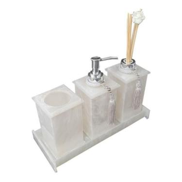 Imagem de Kit Potes Em Acrílico Para Banheiro 4 Pçs Luxo K15pe4 Pérola - Decor