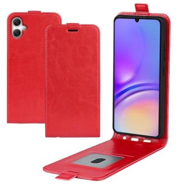 Imagem de XZDWH Capa de telefone para Samsung Galaxy A07, capa de telefone flip vertical fina de couro PU capa protetora com fecho magnético com slot para cartão para Samsung Galaxy A07 (vermelho)