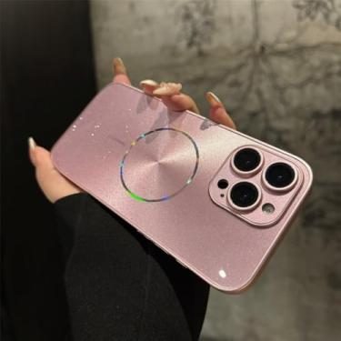 Imagem de Capa com textura brilhante para iPhone 16, 15, 14, 13, 12, 11 Pro Max, com proteção para lente, rosa, para iPhone 12 Pro Max.