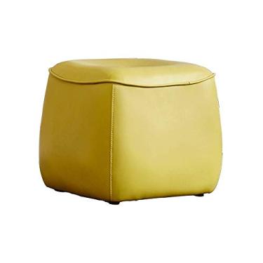 Imagem de Banqueta de couro sintético amarelo – pufe macio de poliuretano para sala de estar, quarto, cadeira de maquiagem, banco de sapatos, assento elegante para pufe – banquinho quadrado versátil