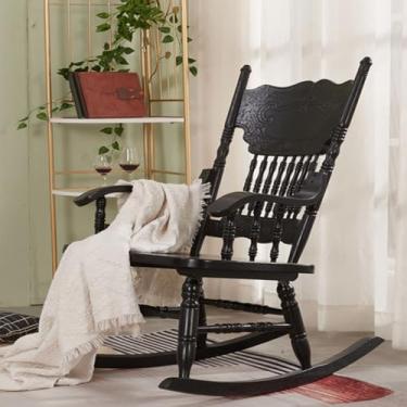 Imagem de Mobiliário de madeira francesa para pátio ao ar livre cadeira de balanço esculpida em madeira maciça, cadeiras de sala de estar medievais retrô reclináveis - Cadeiras de pátio de lazer para idosos